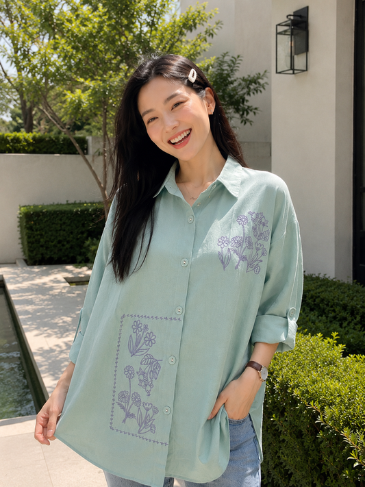 Selva Flower Cotton Longsleeve - Mint