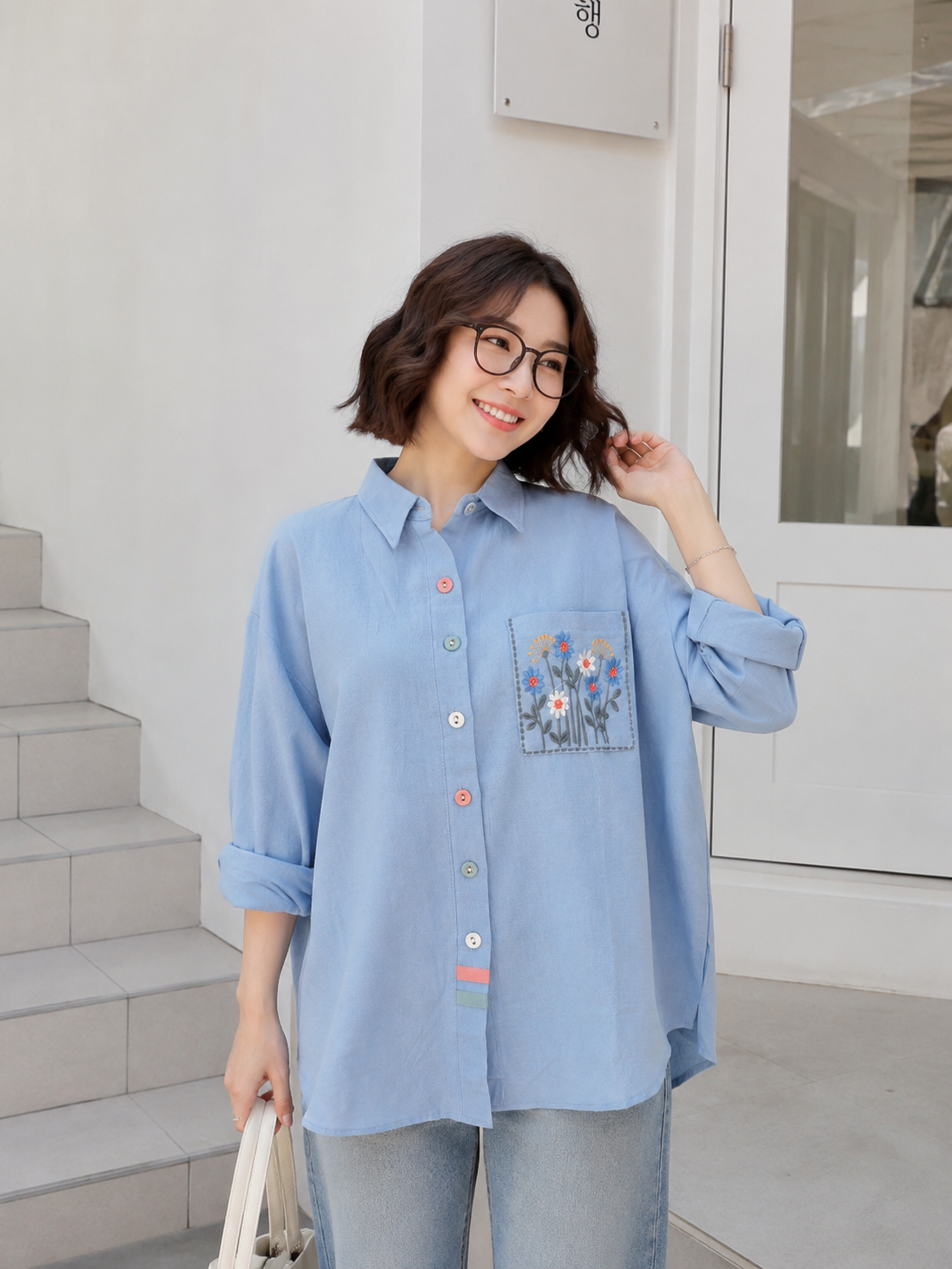 Andres Pocket Cotton Longsleeve Shirt - Blue
