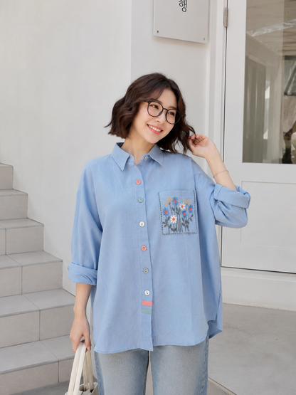 Andres Pocket Cotton Longsleeve Shirt - Blue