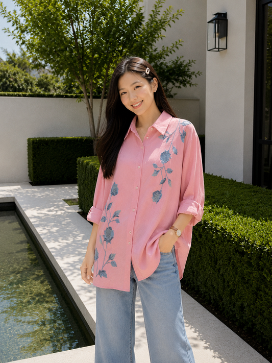 Vinda Button Cotton Longsleeve - Pink