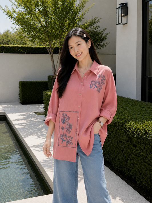 Selva Flower Cotton Longsleeve - Pink