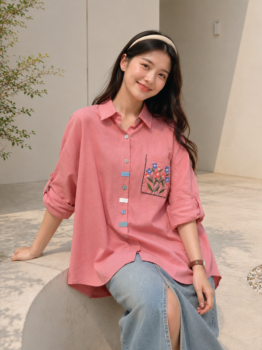 Colourful List Cotton Longsleeve - Pink