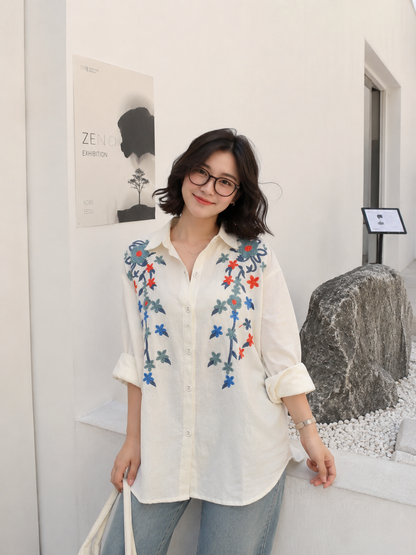 Brita Flower Cotton Longsleeve - White