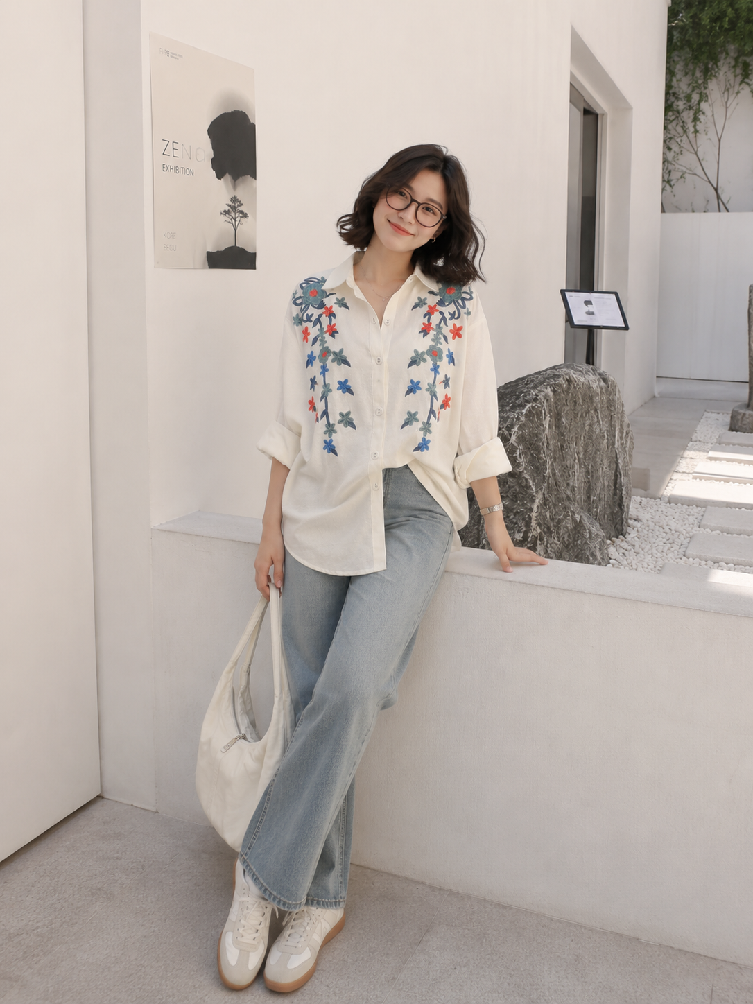 Brita Flower Cotton Longsleeve - White