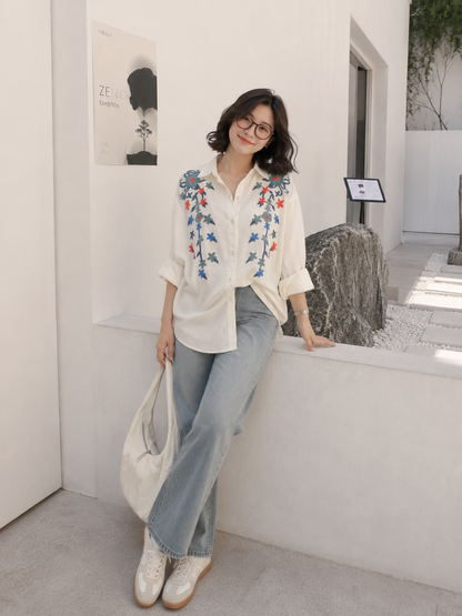 Brita Flower Cotton Longsleeve - White