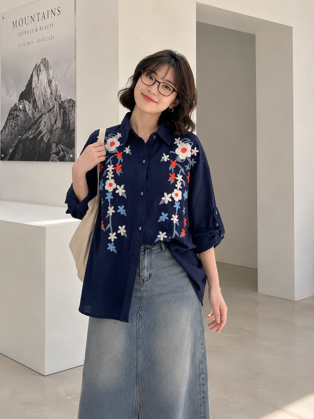 Brita Flower Cotton Longsleeve - Navy