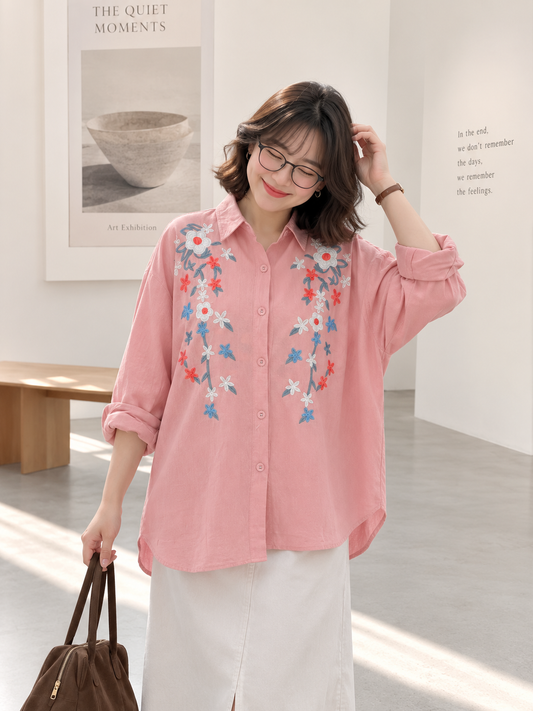 Brita Flower Cotton Longsleeve - Pink
