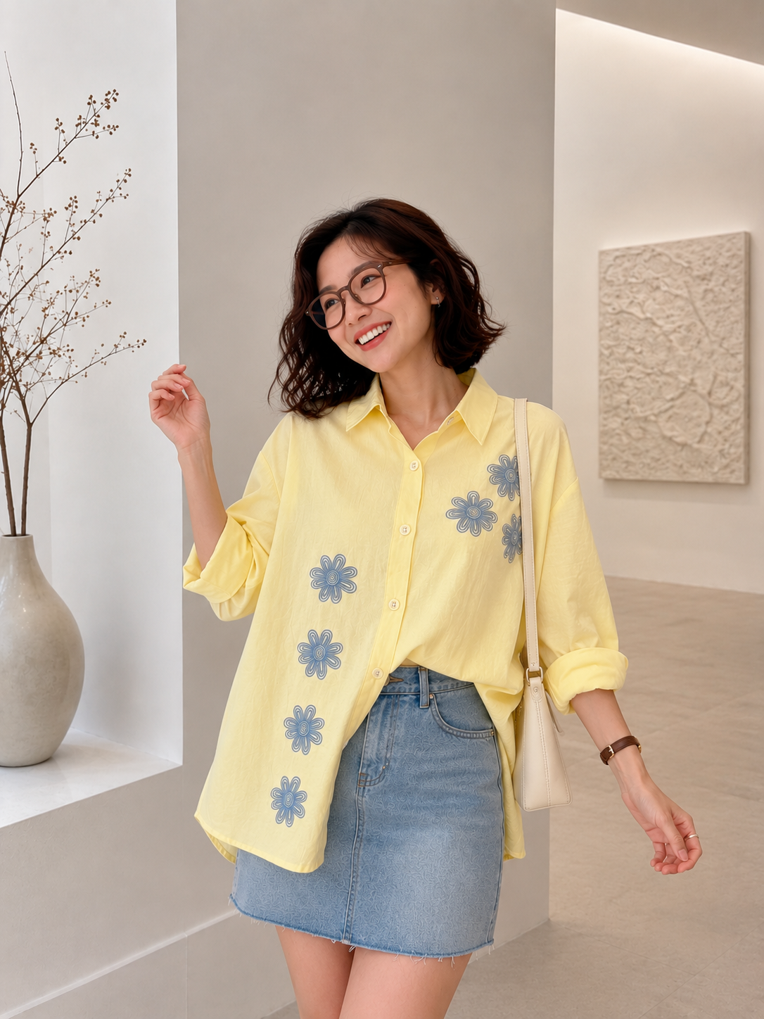 Vertical Flower Cotton Longsleeve - Yellow