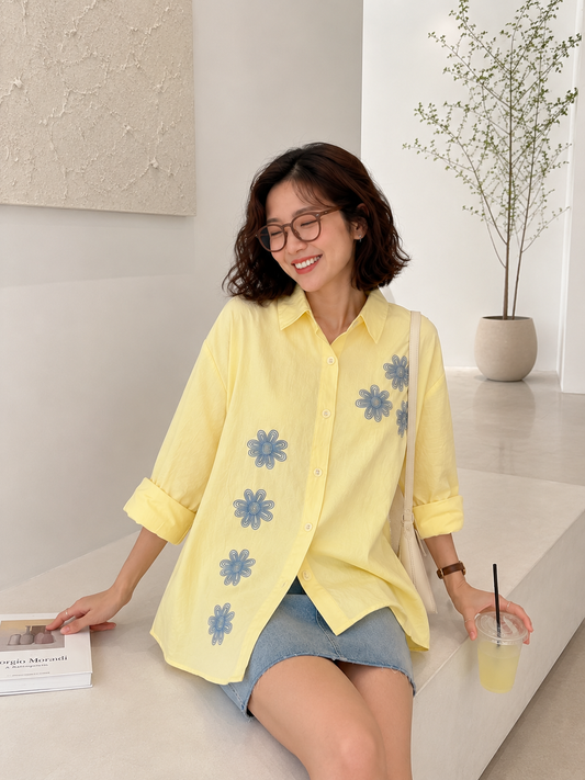 Vertical Flower Cotton Longsleeve - Yellow