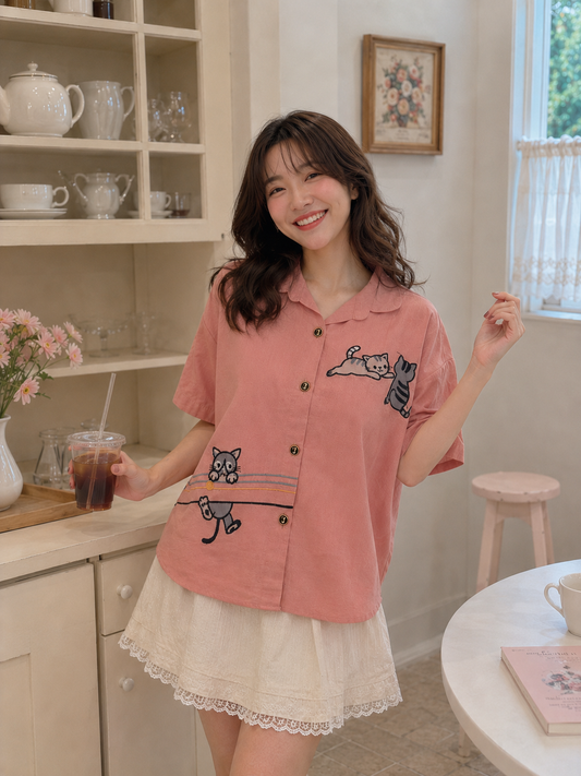 Silvester Button Cotton Shirt - Pink