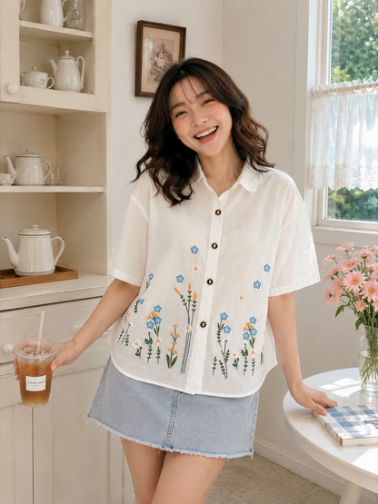 Chills Flower Cotton Shirt - White