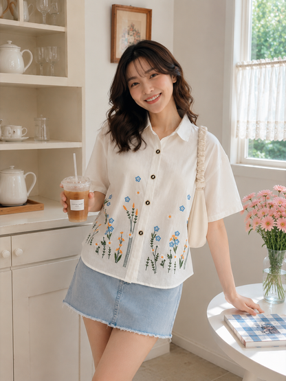 Chills Flower Cotton Shirt - White