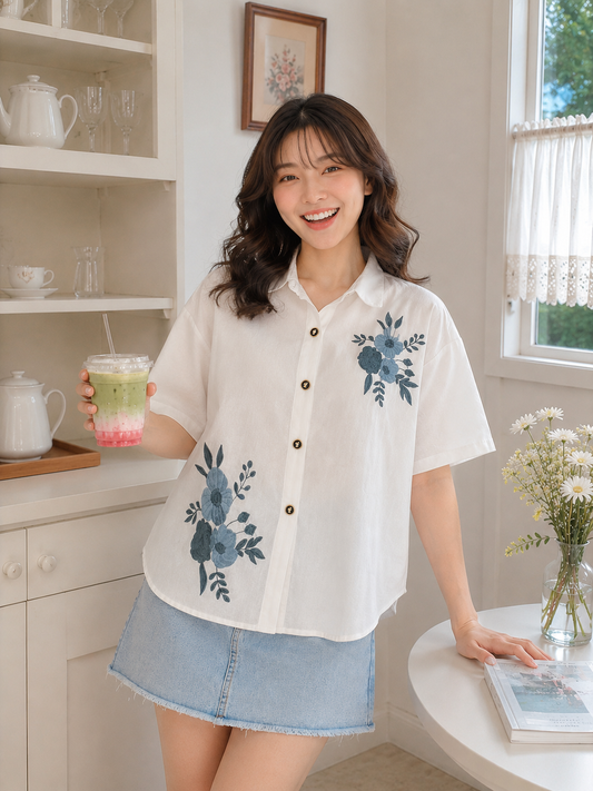 Mima Button Cotton Shirt - White