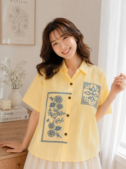 Eruna Pocket Cotton Shirt - Yellow