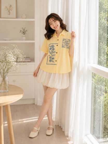 Eruna Pocket Cotton Shirt - Yellow