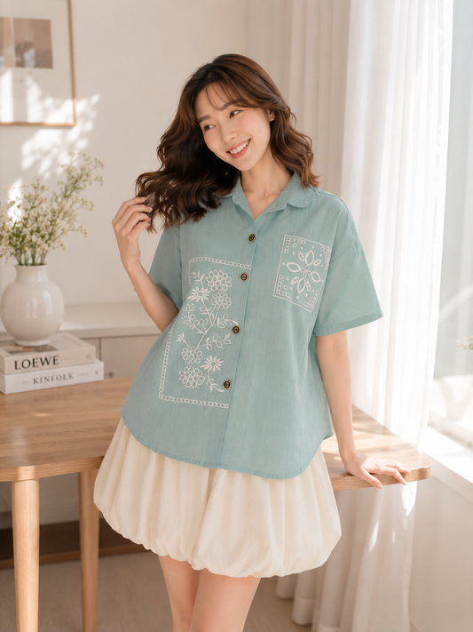 Eruna Pocket Cotton Shirt - Mint