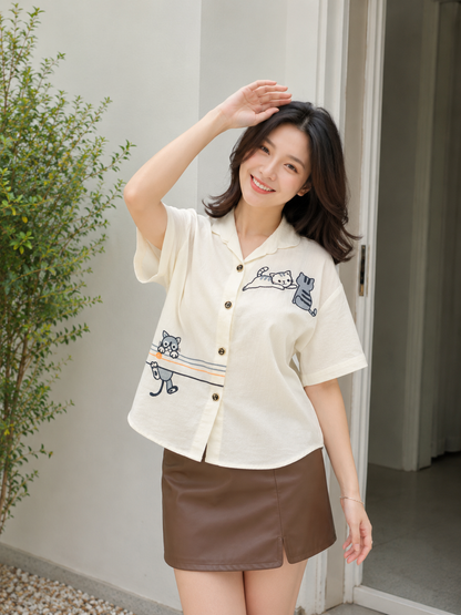 Silvester Button Cotton Shirt - White