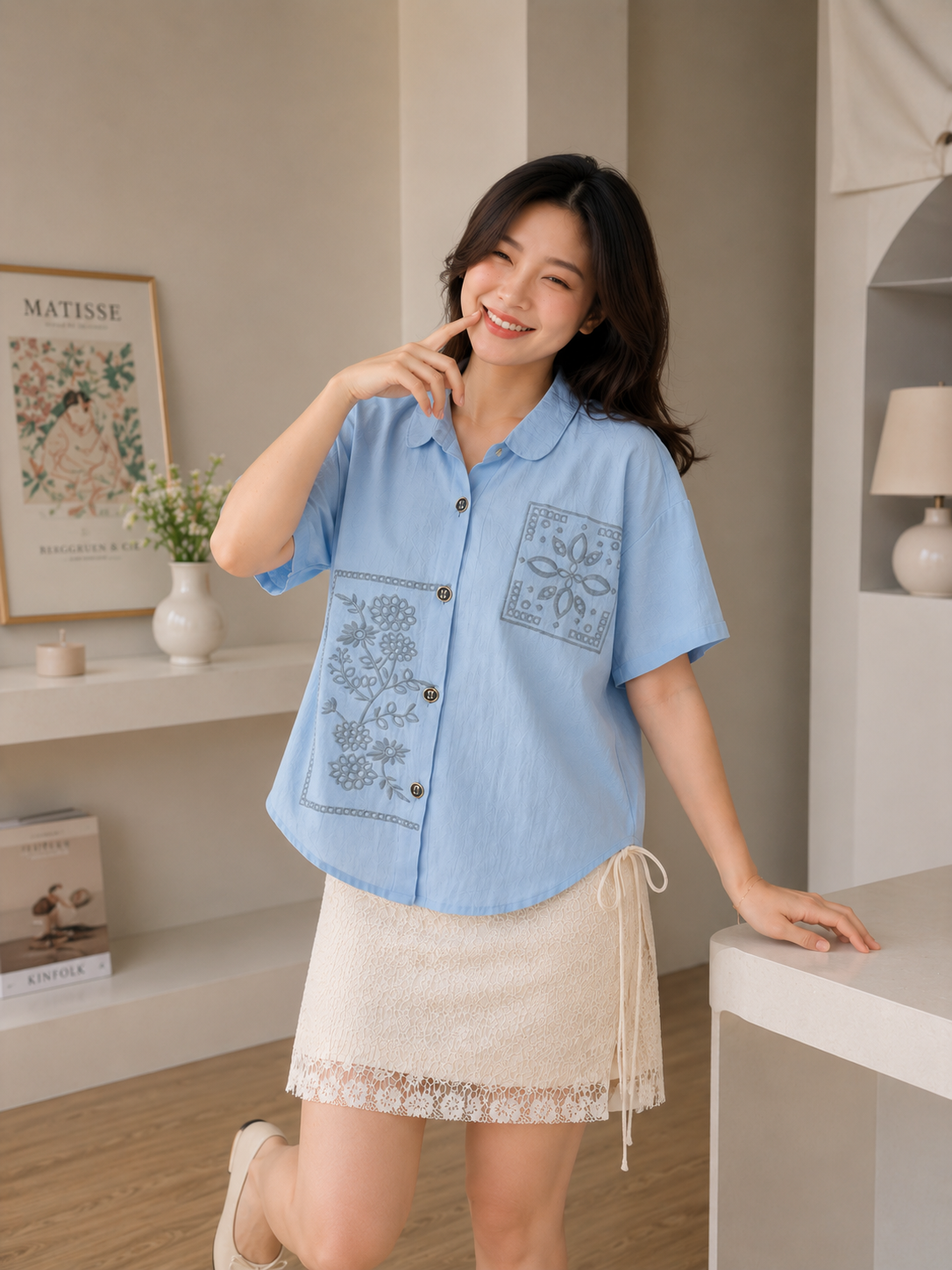 Eruna Pocket Cotton Shirt - Blue