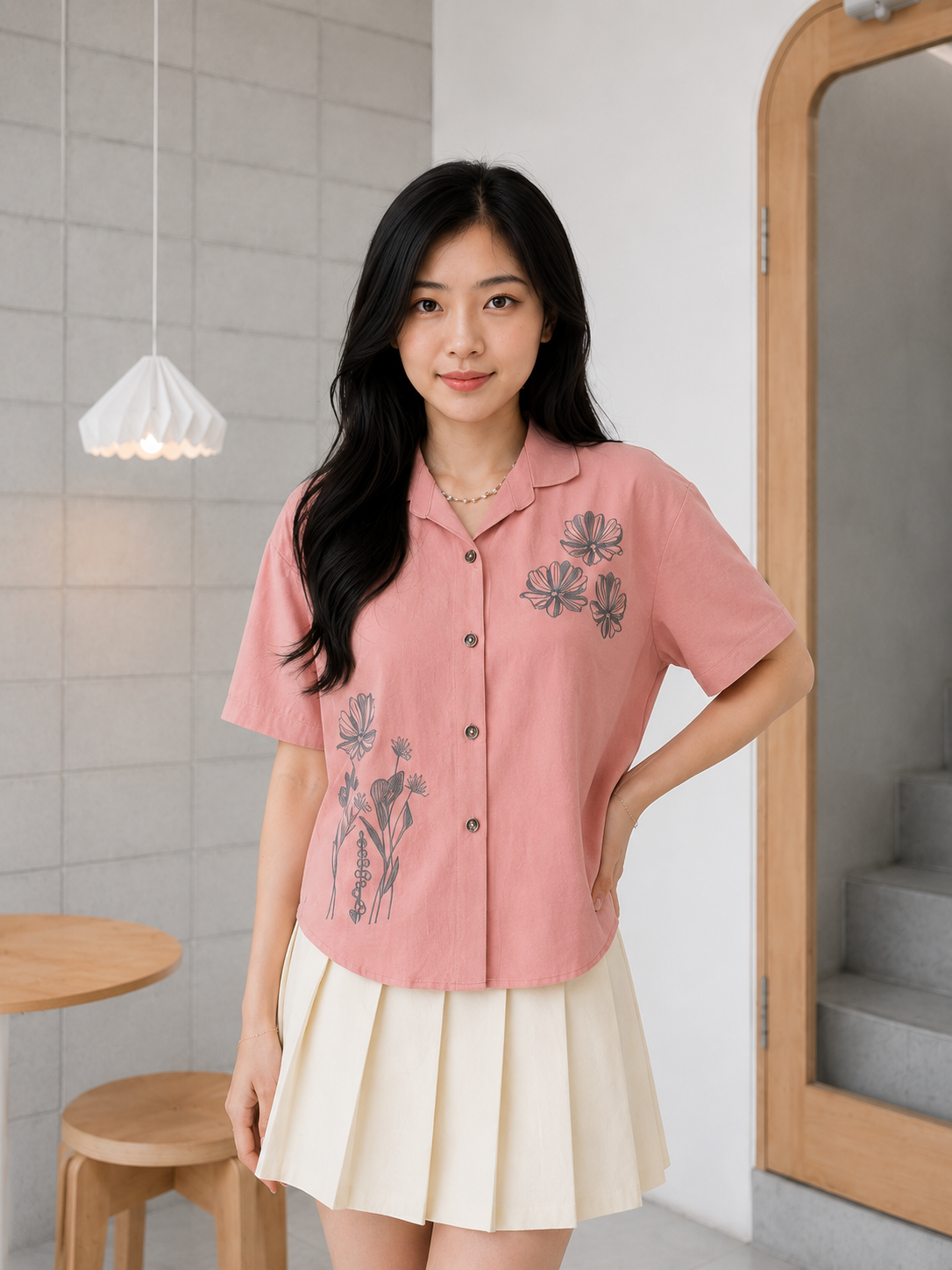 Valentina Button Cotton Shirt - Pink