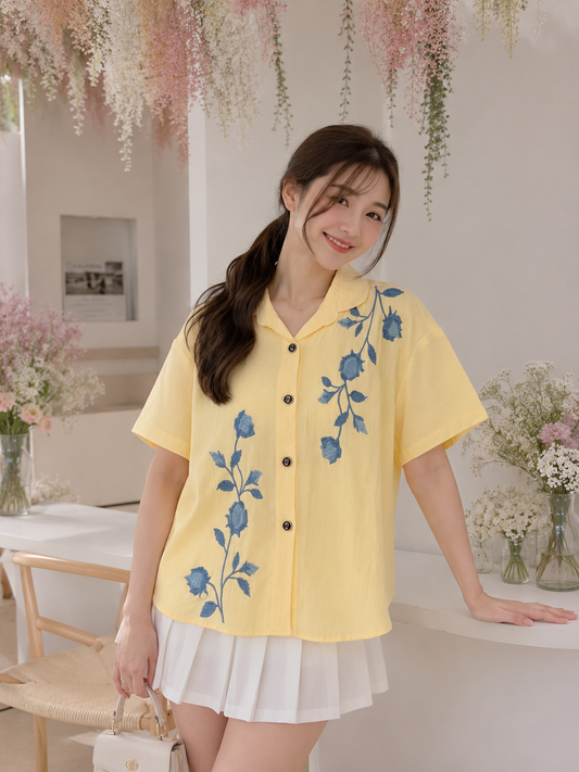 Solvi Flower Cotton Shirt - Yellow