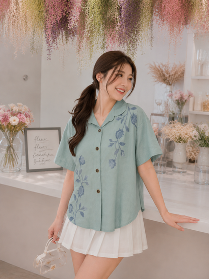 Solvi Flower Cotton Shirt - Mint