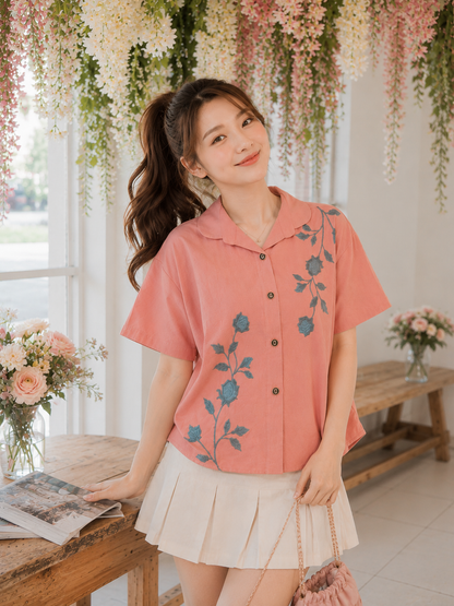 Solvi Flower Cotton Shirt - Pink