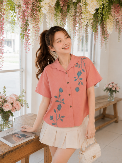 Solvi Flower Cotton Shirt - Pink