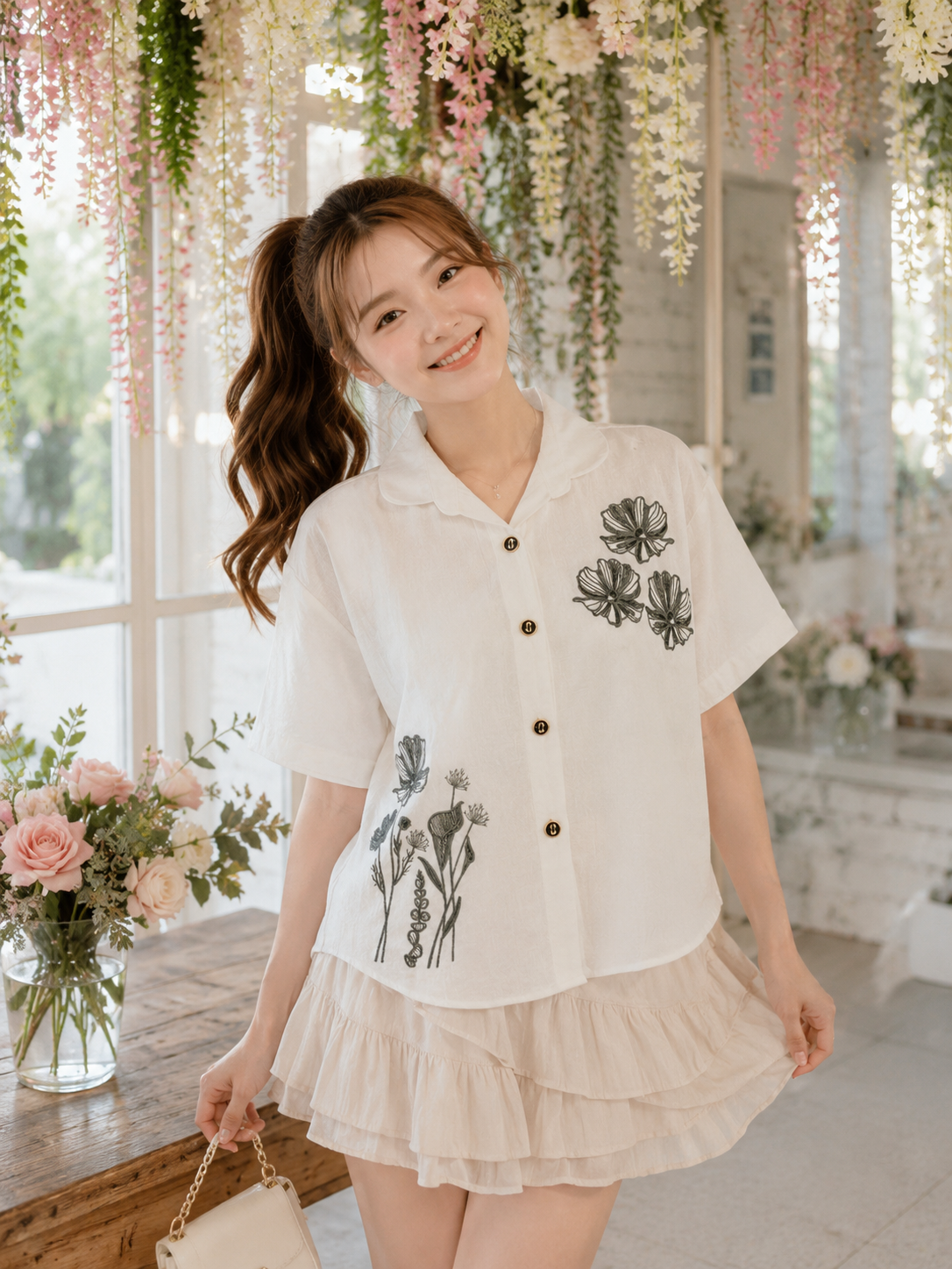 Valentina Button Cotton Shirt - White
