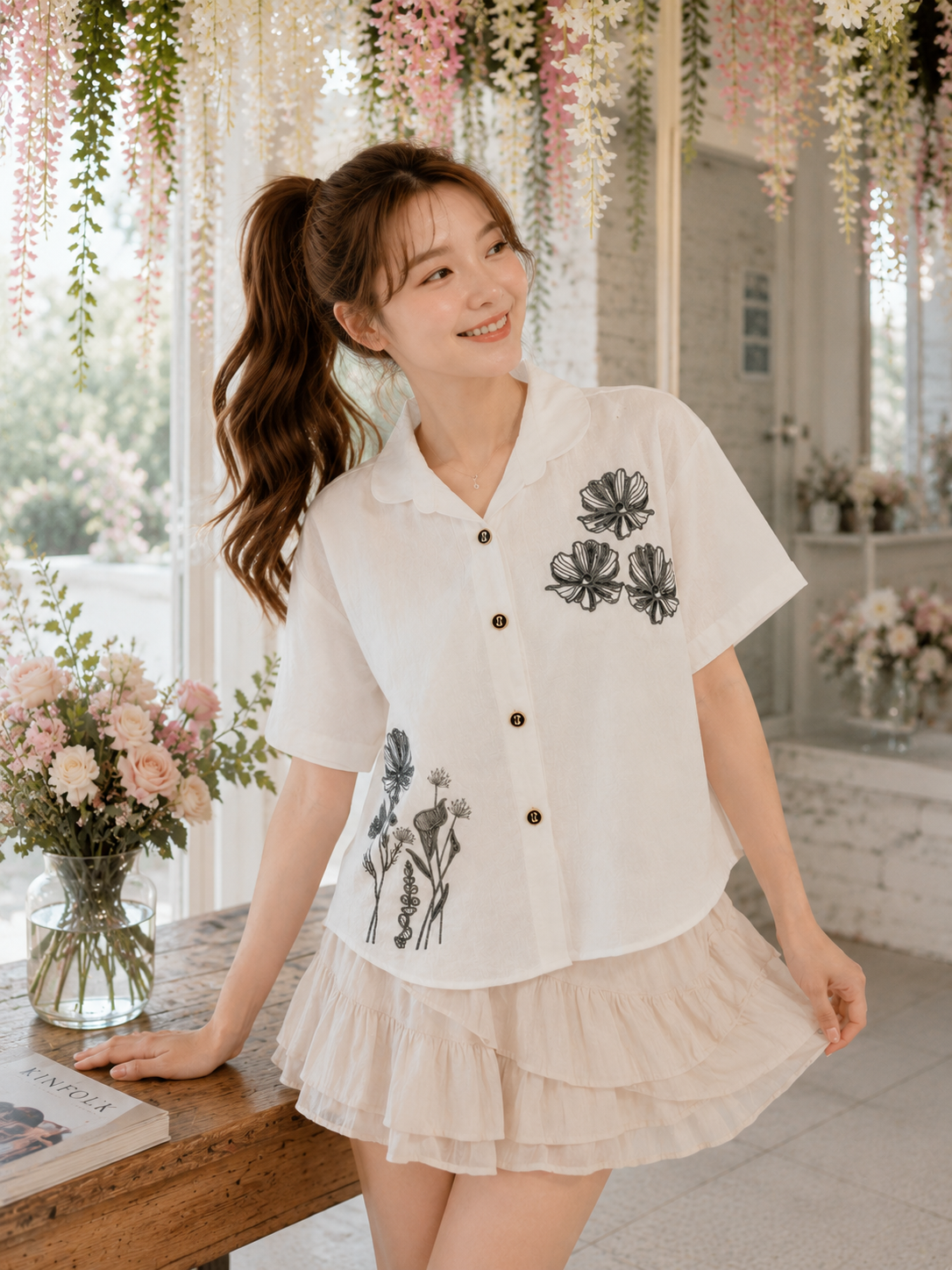 Valentina Button Cotton Shirt - White