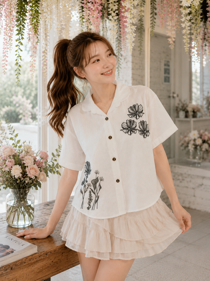 Valentina Button Cotton Shirt - White
