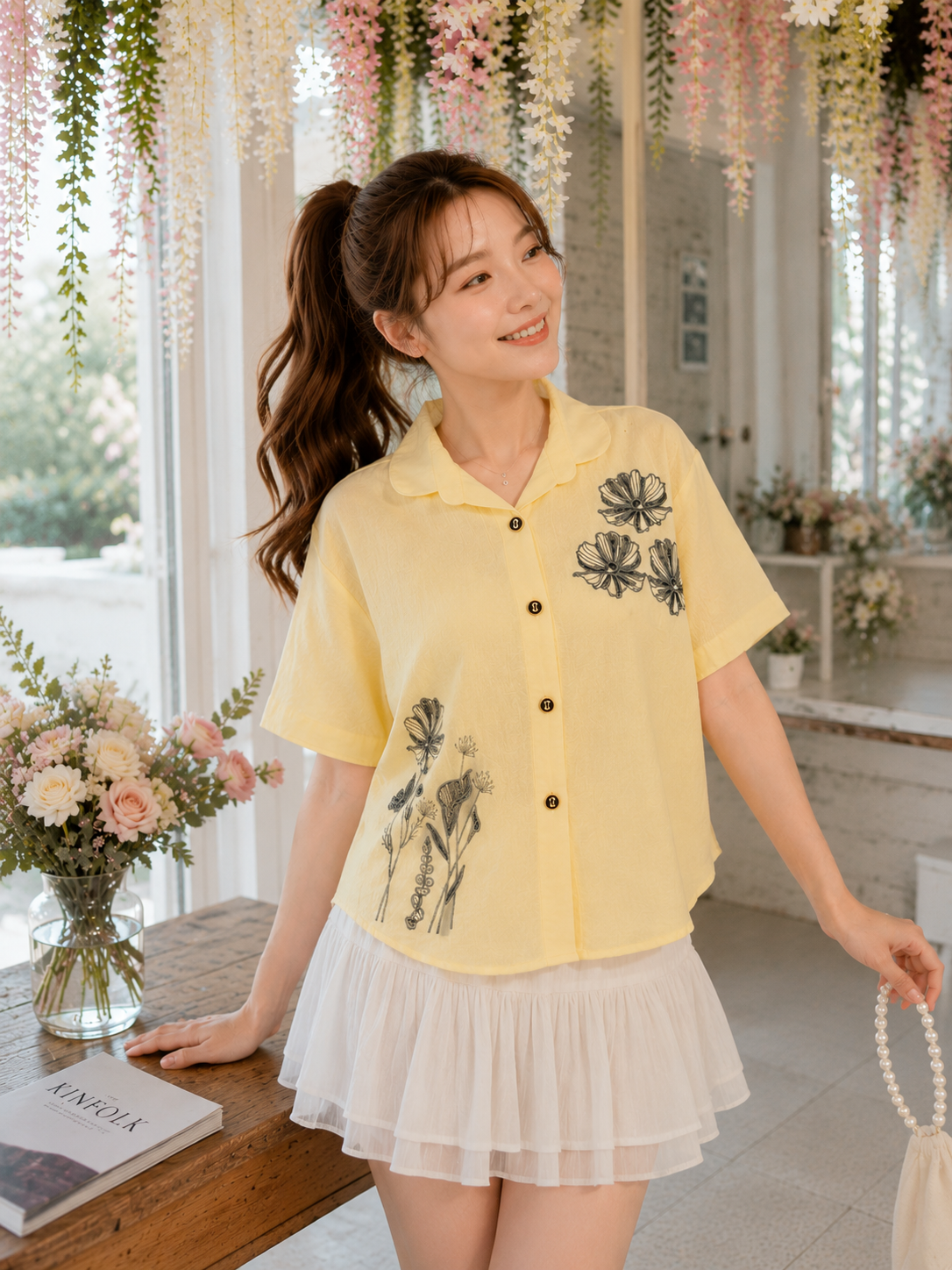 Valentina Button Cotton Shirt - Yellow