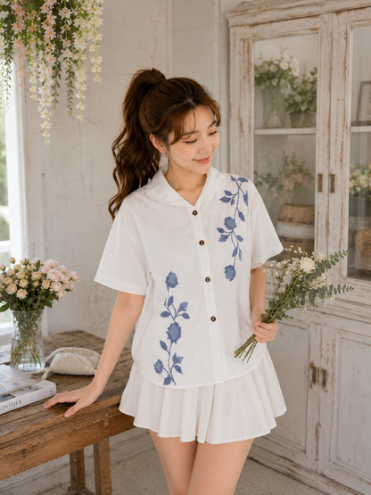 Solvi Flower Cotton Shirt - White