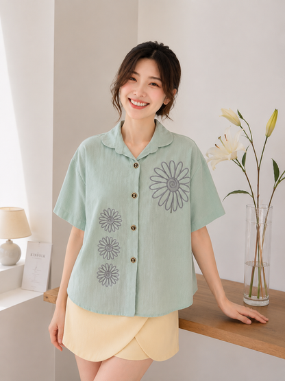 Sunny Button Cotton Shirt - Mint