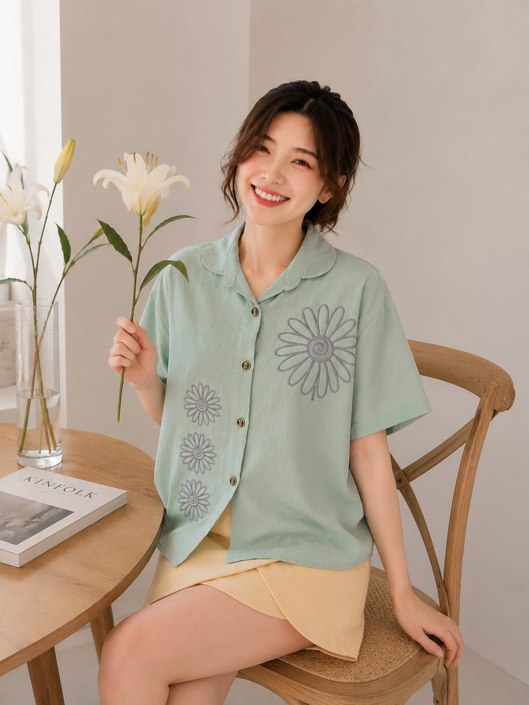 Sunny Button Cotton Shirt - Mint