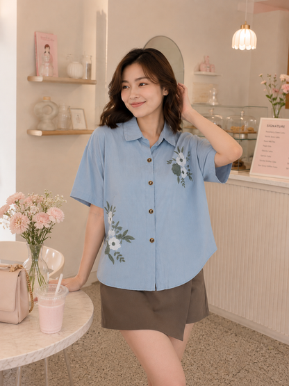 Mima Button Cotton Shirt - Blue
