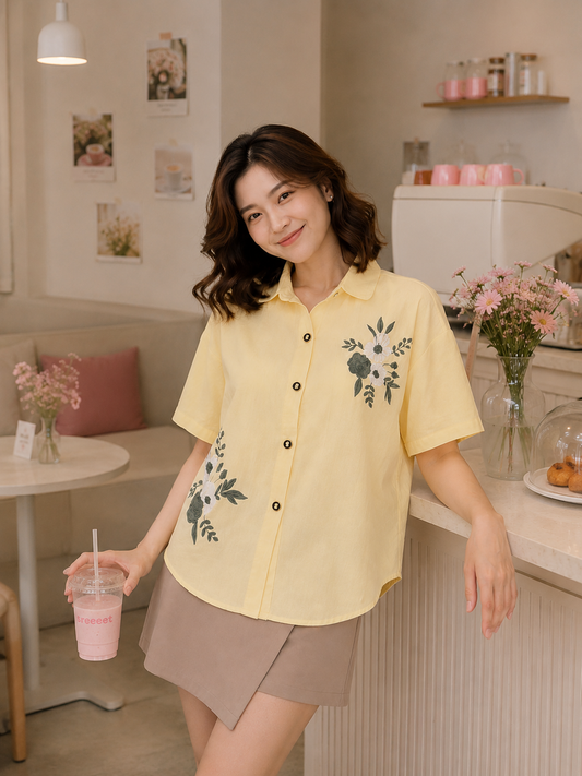 Mima Button Cotton Shirt - Yellow