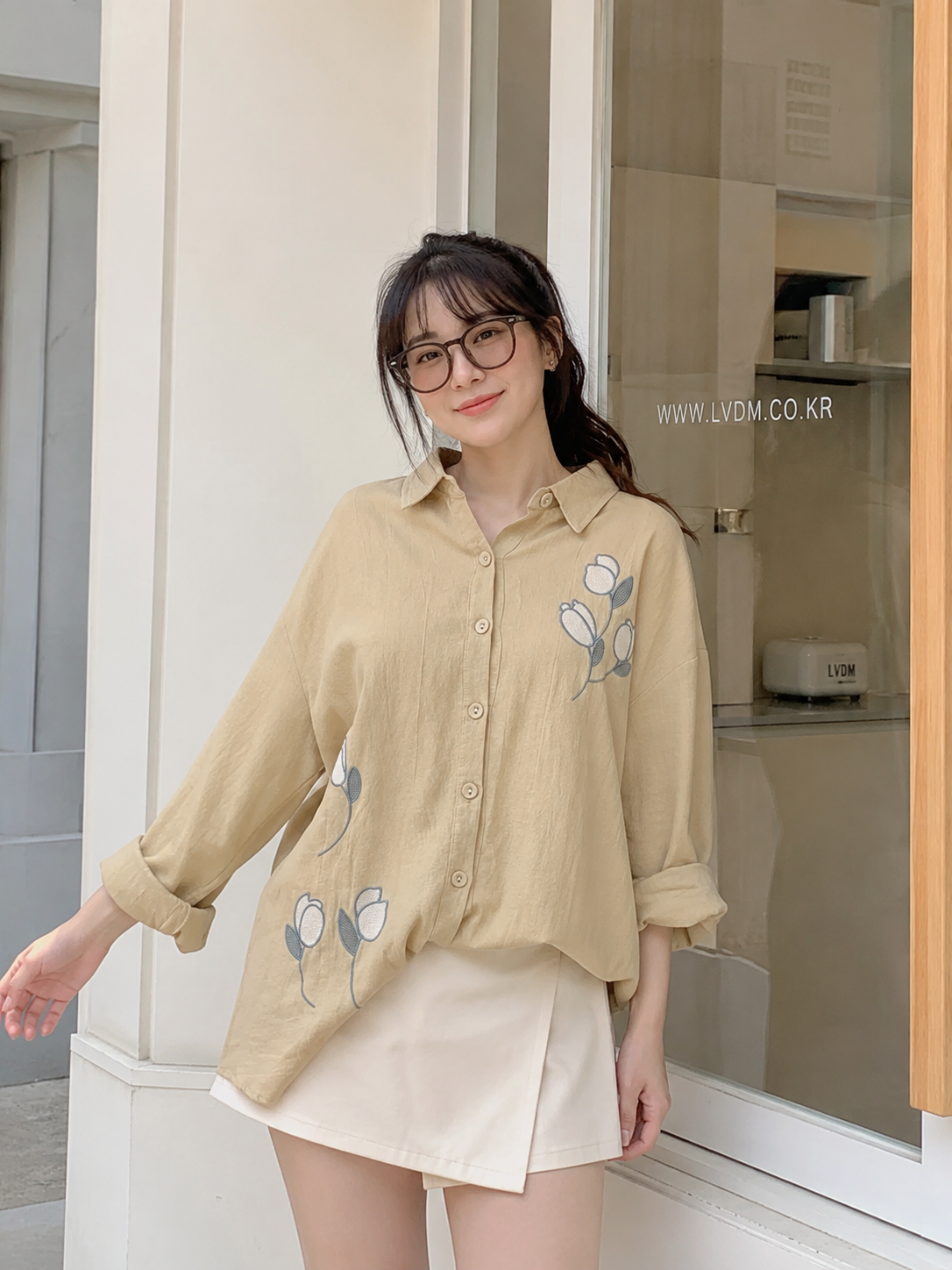 Sona Button Cotton Longsleeve - Khaki