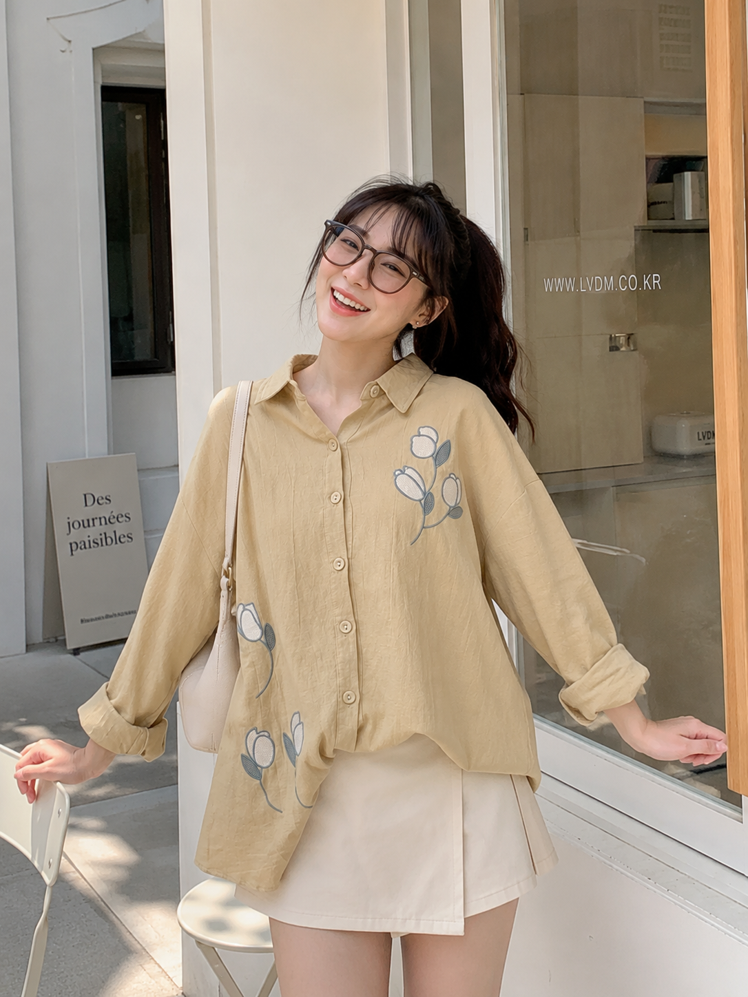 Sona Button Cotton Longsleeve - Khaki