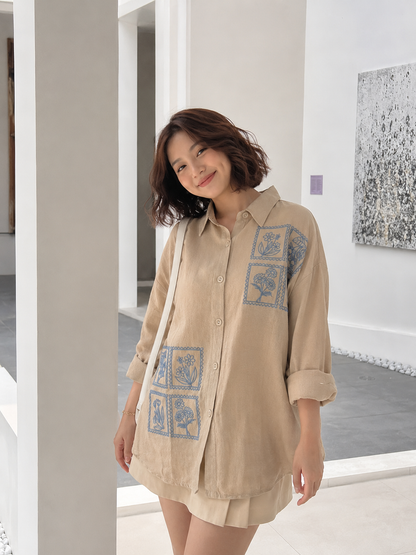 Potrait Flower Cotton Longsleeve - Oat
