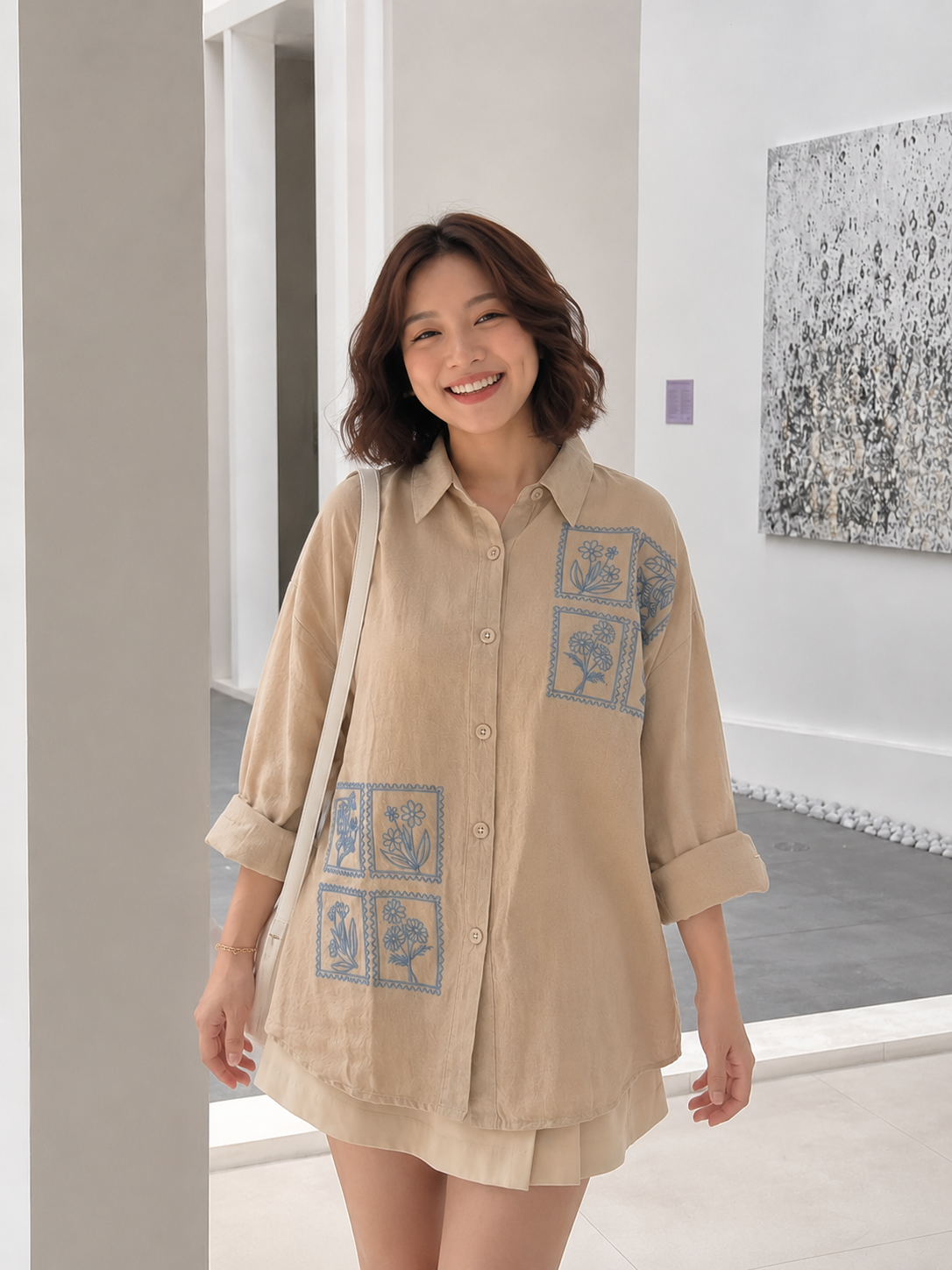 Potrait Flower Cotton Longsleeve - Oat