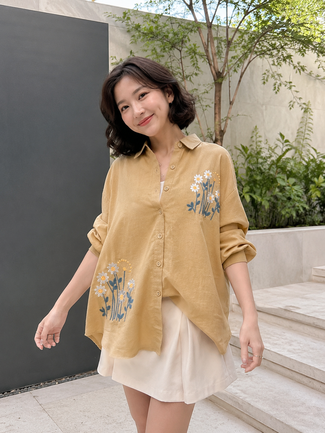 Kresa Flower Cotton Longsleeve - Khaki
