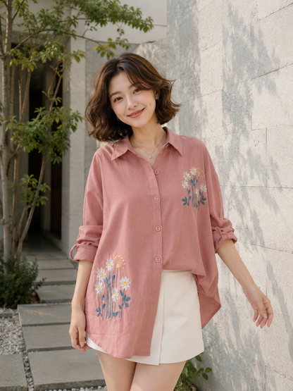 Kresa Flower Cotton Longsleeve - Pink