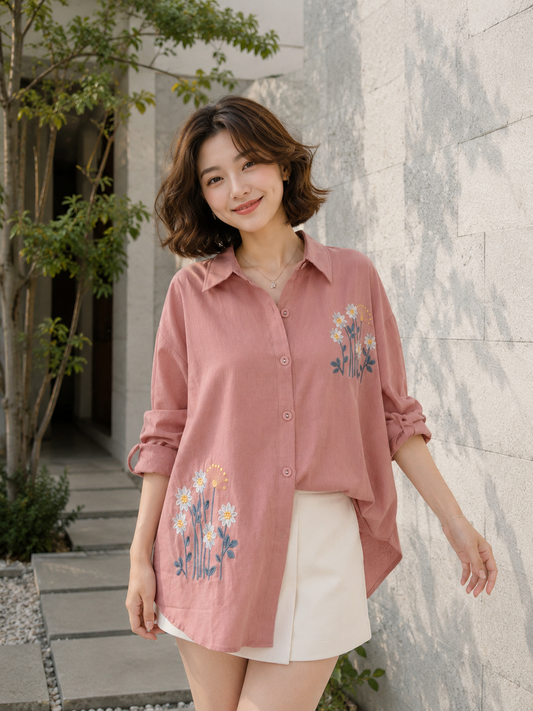 Kresa Flower Cotton Longsleeve - Pink