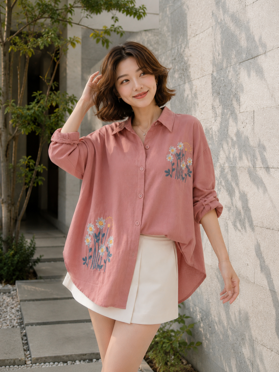 Kresa Flower Cotton Longsleeve - Pink