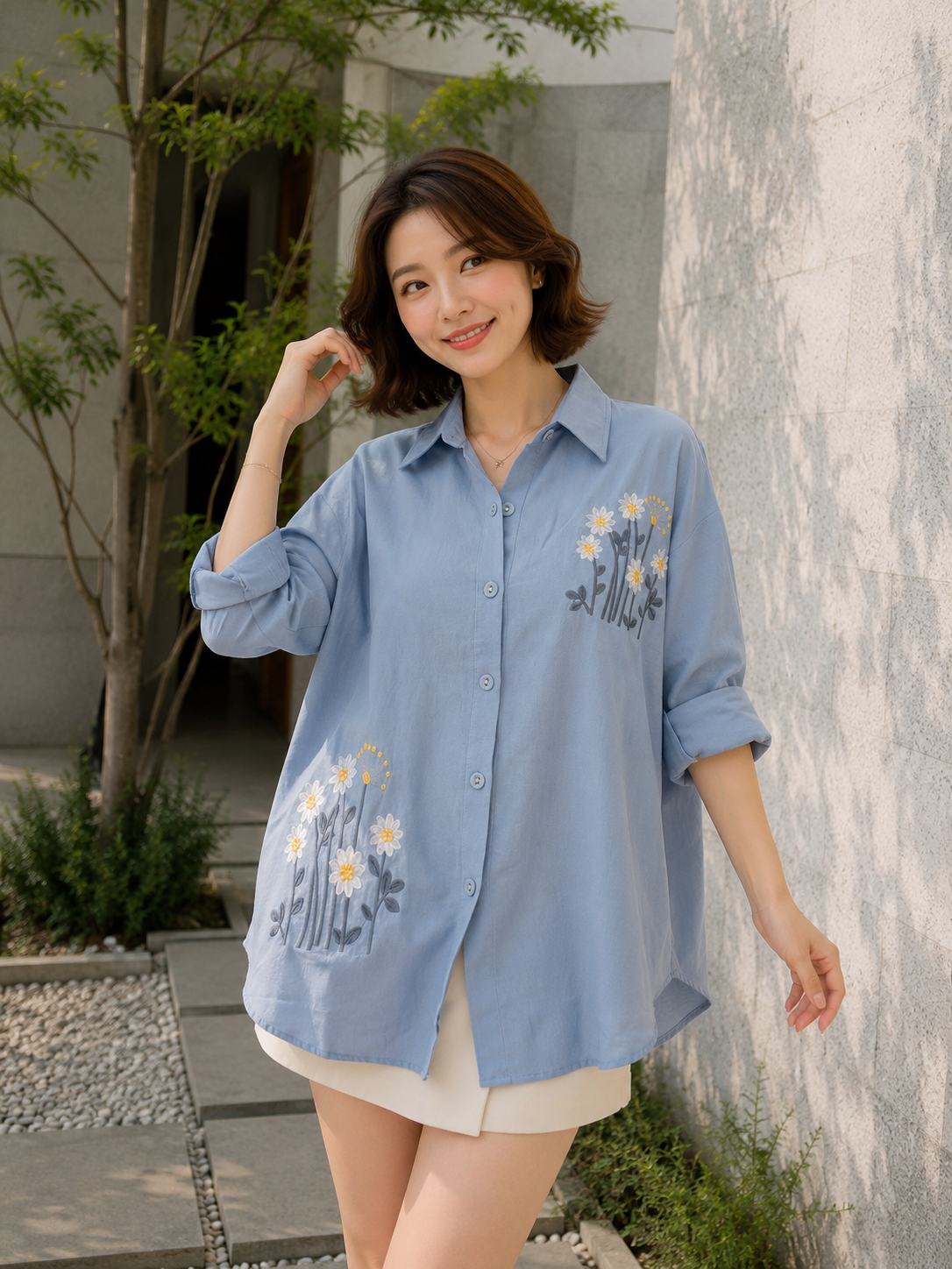 Kresa Flower Cotton Longsleeve - Blue