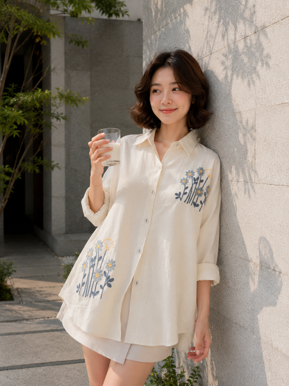 Kresa Flower Cotton Longsleeve - White