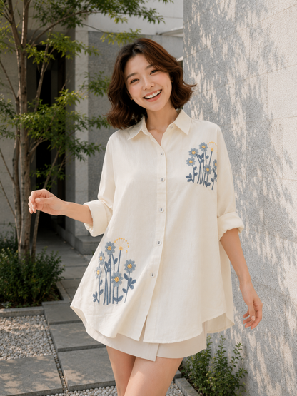 Kresa Flower Cotton Longsleeve - White