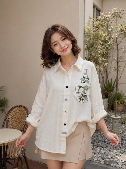 Simon Flower Cotton Longsleeve - White