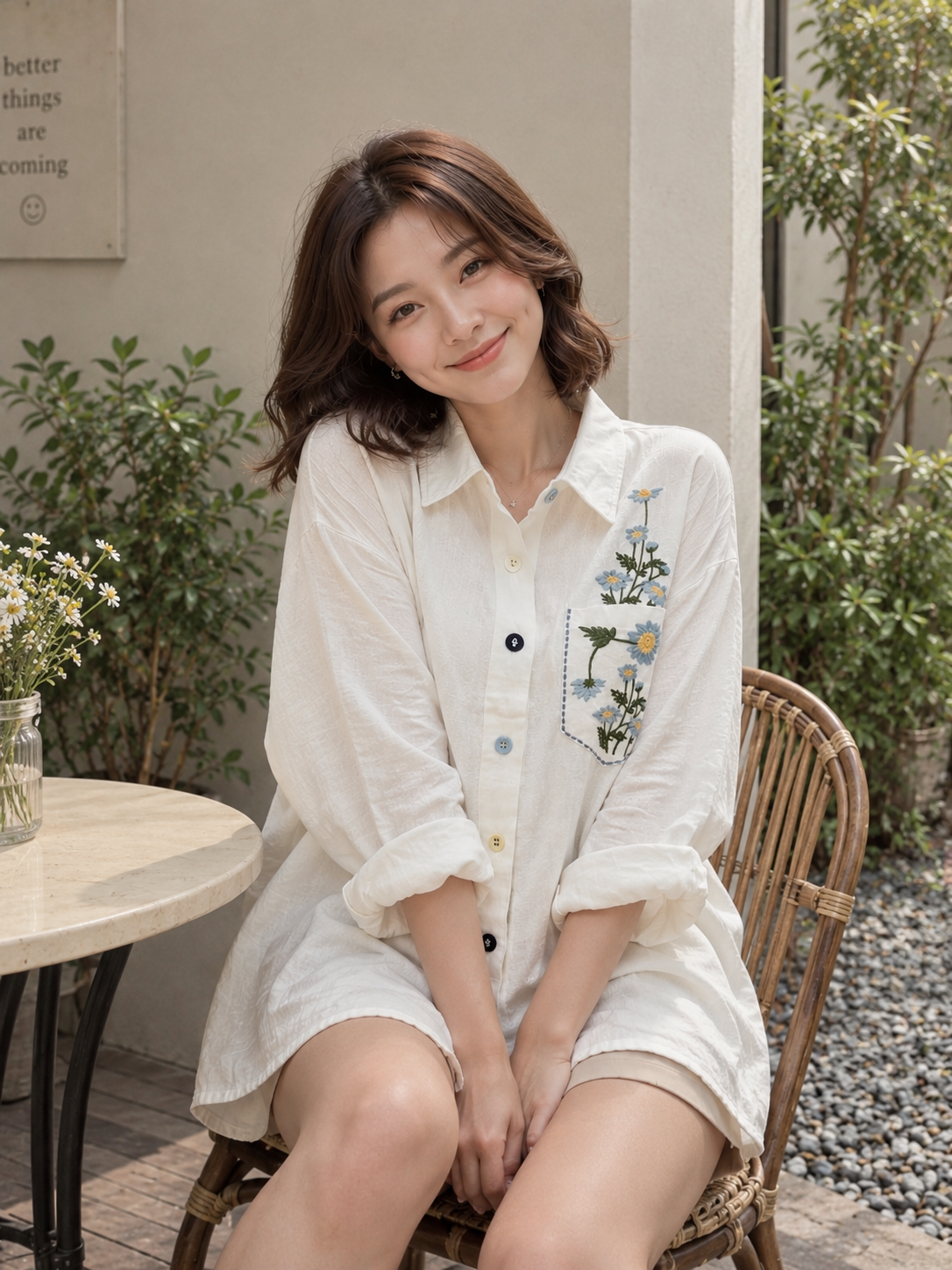 Simon Flower Cotton Longsleeve - White