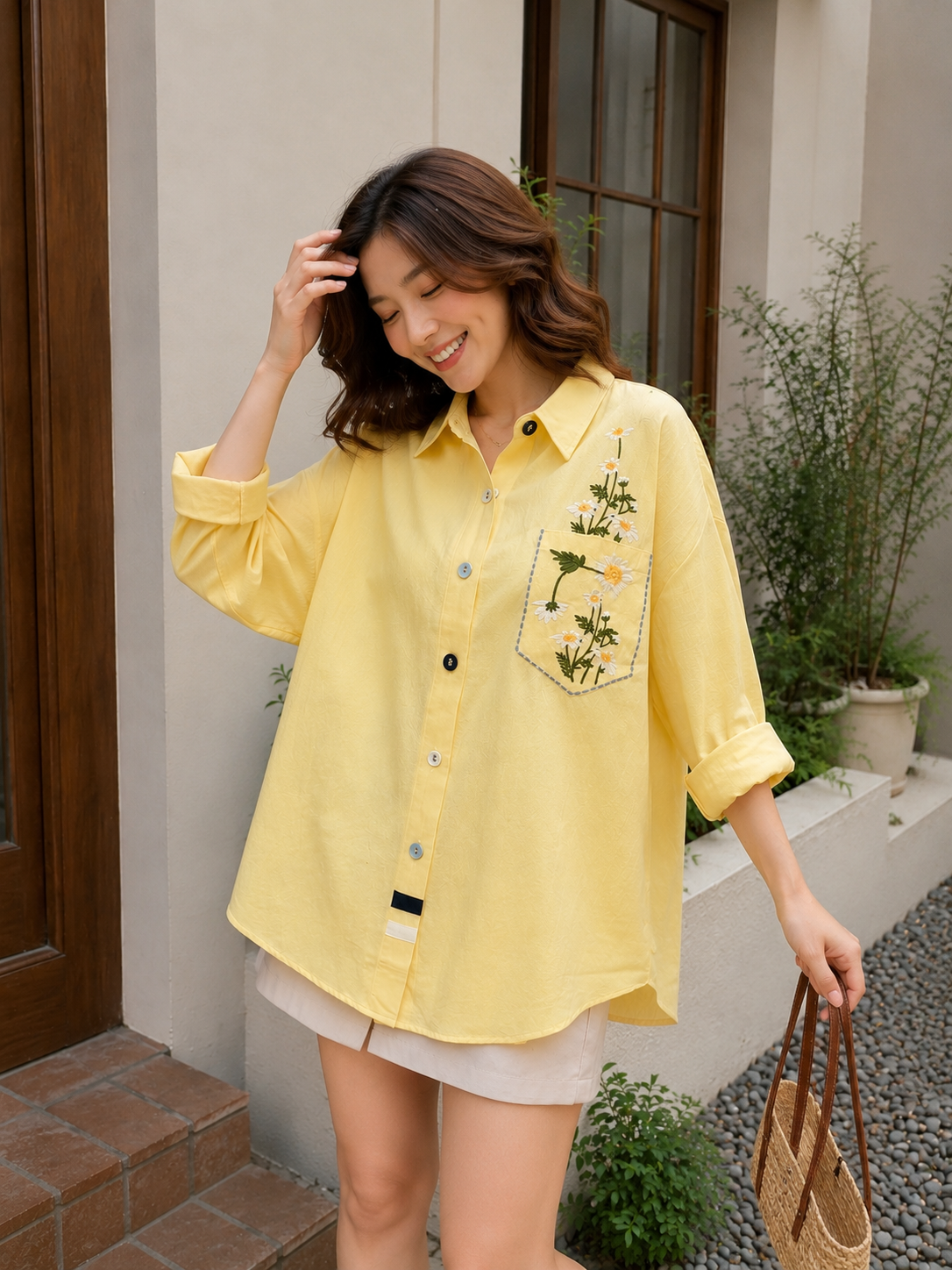 Simon Flower Cotton Longsleeve - Yellow